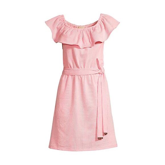 Michael Michael Kors Women Pink Pinstripe Off-the-Shoulder Mini Dress Size L - Picture 1 of 5